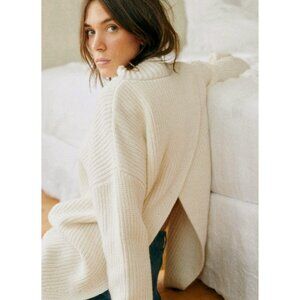 EUC Sezane Emilia Cotton Wool Open Back Mock Neck Sweater Ecru XS